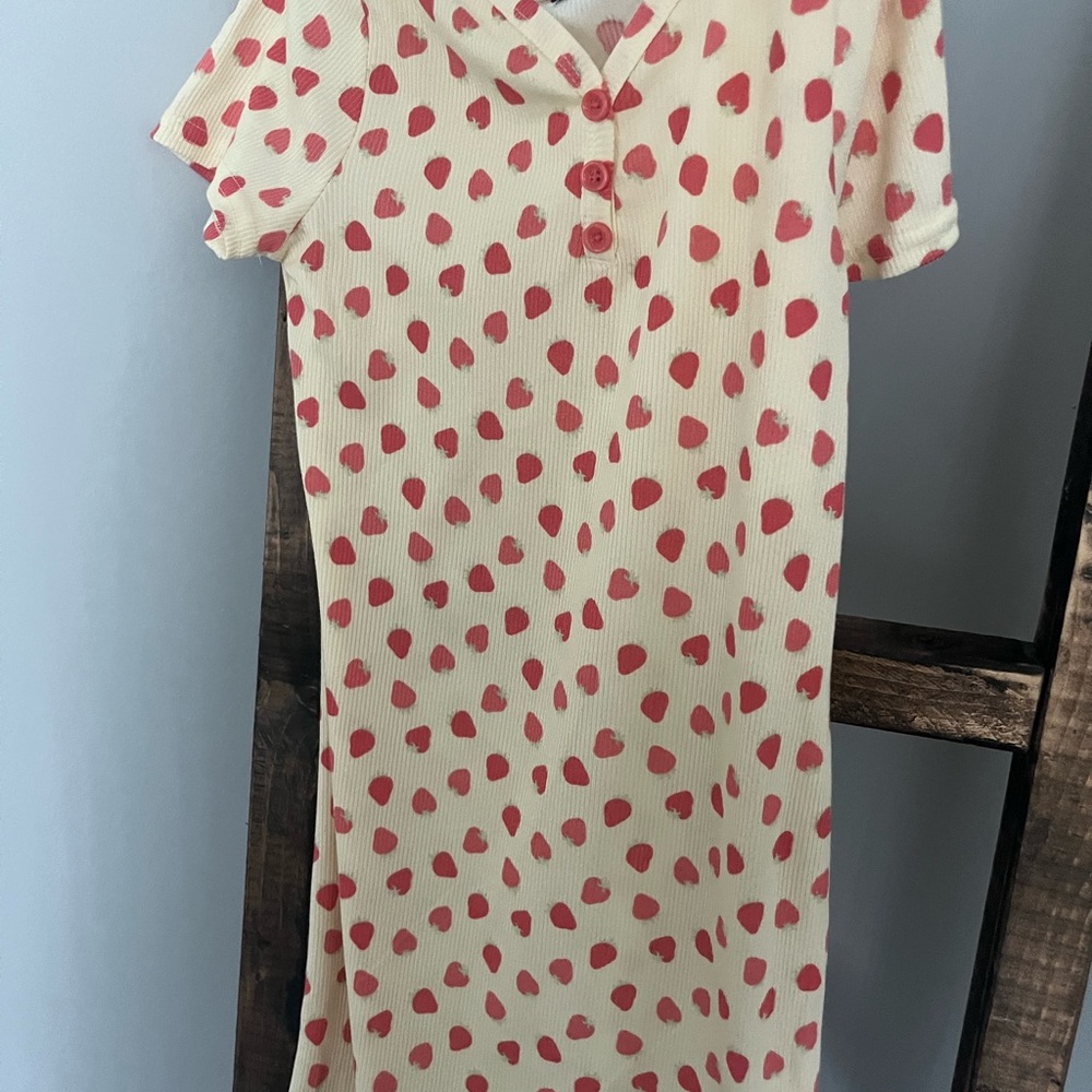 Cream Dress with Red Polka Dots